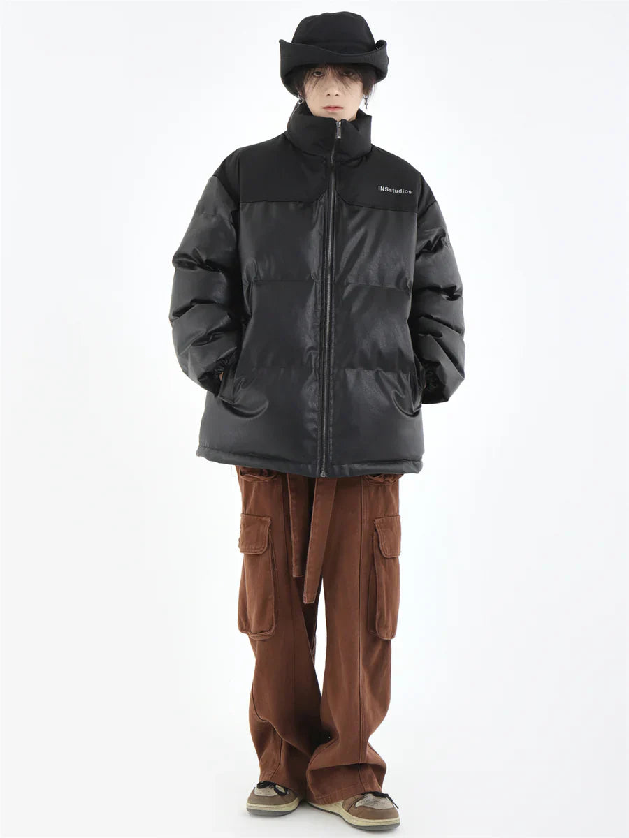 [INSstudios] PU LEATHER COTTON ZIPPER JACKET   FE0461