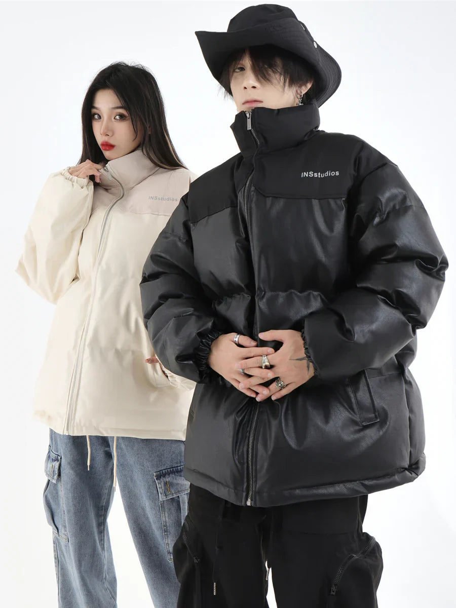 [INSstudios] PU LEATHER COTTON ZIPPER JACKET   FE0461