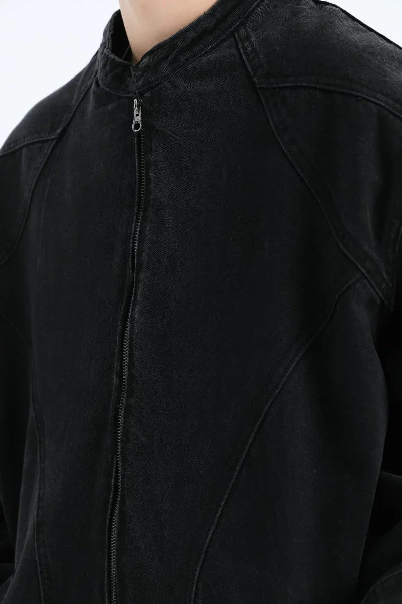 [INSstudios] WASHED DENIM JACKET ZIPPER FE0480