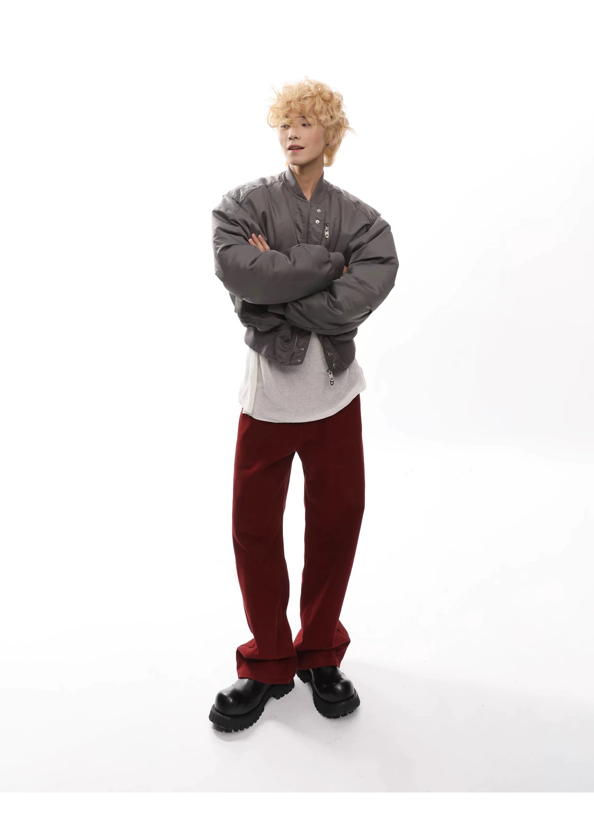 Men’s Cropped Bomber Puffer Jacket – American High Street Short Cotton Outerwear   FE0025