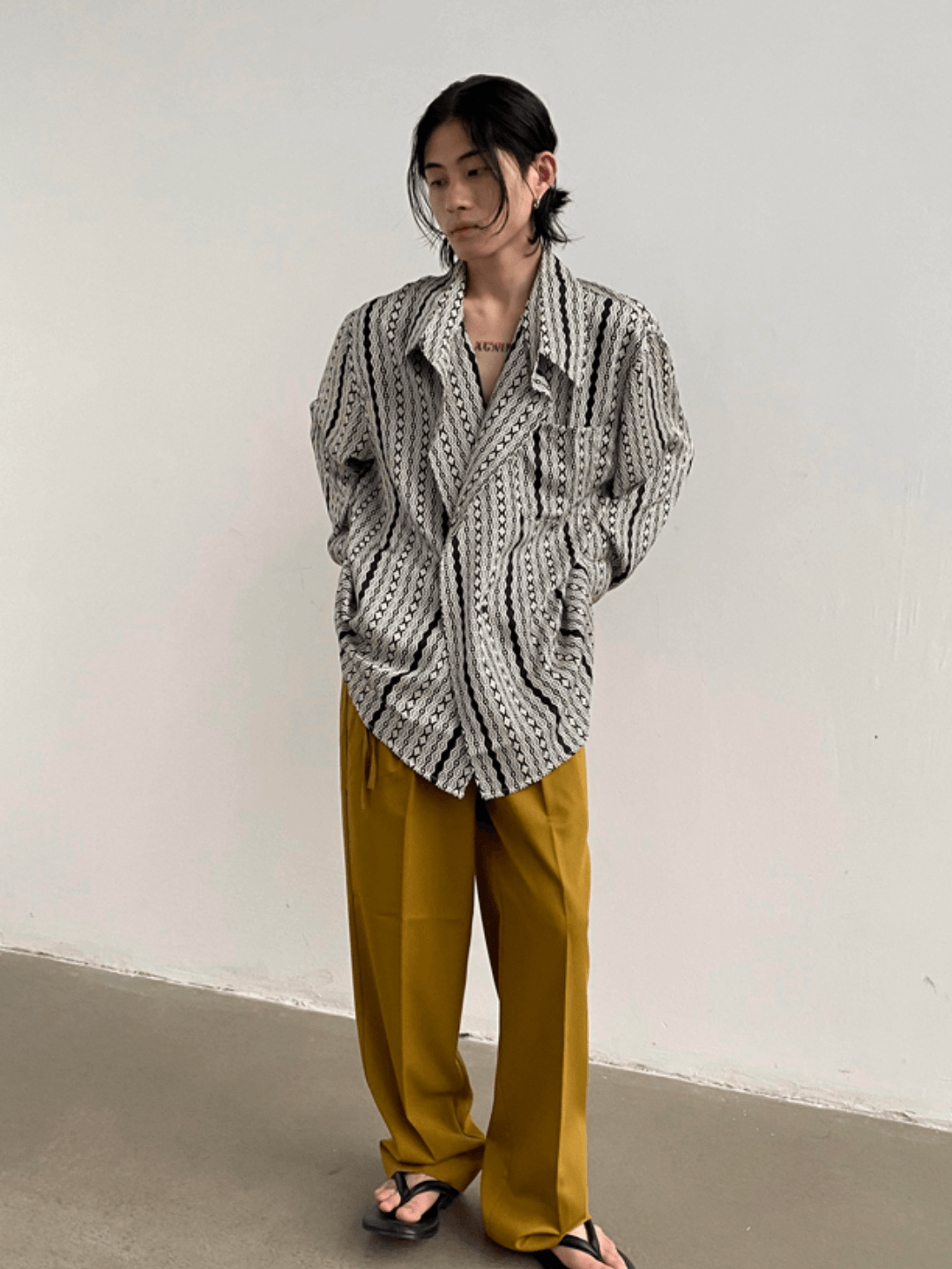 [GENESISBOY] silk drape loose shirt   FE0563