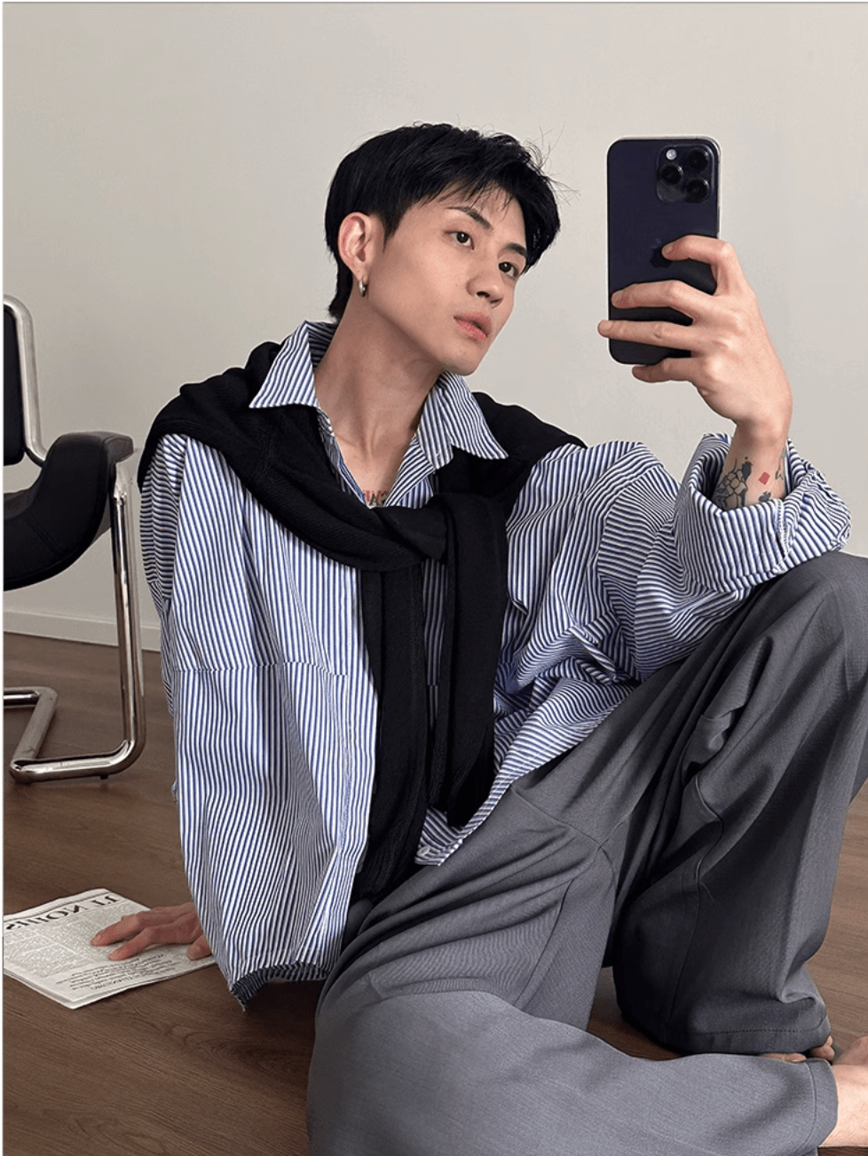 [GENESISBOY] Blue Striped Casual Shirt   FE0565