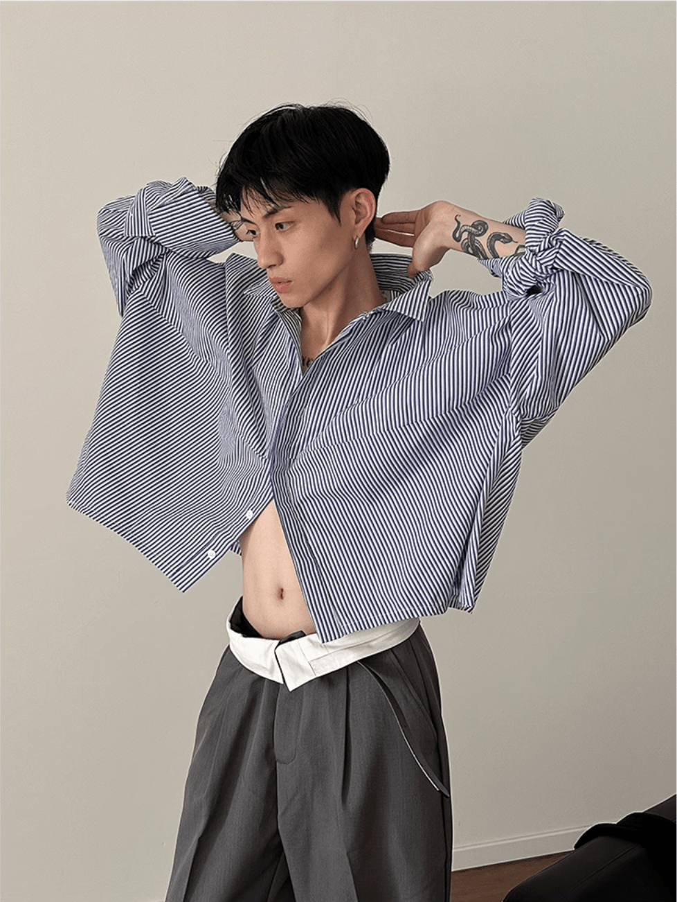 [GENESISBOY] Blue Striped Casual Shirt   FE0565