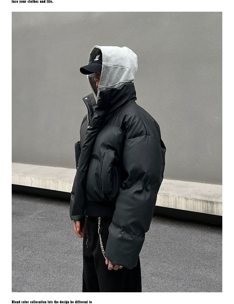 Men’s Clean Fit Short Puffer Jacket – American Minimal Street Winter Coat  FE0310