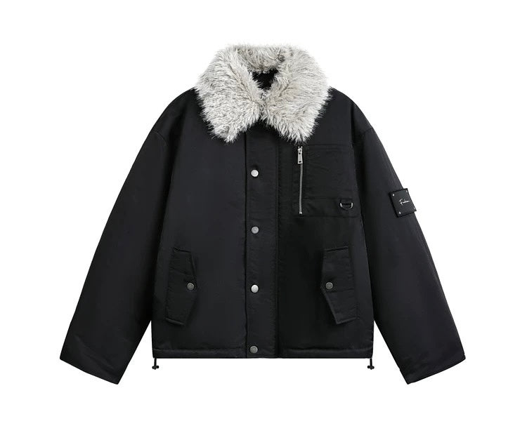 Men’s Detachable Fur Collar Padded Jacket – American Retro Winter Street Outerwear FE0040