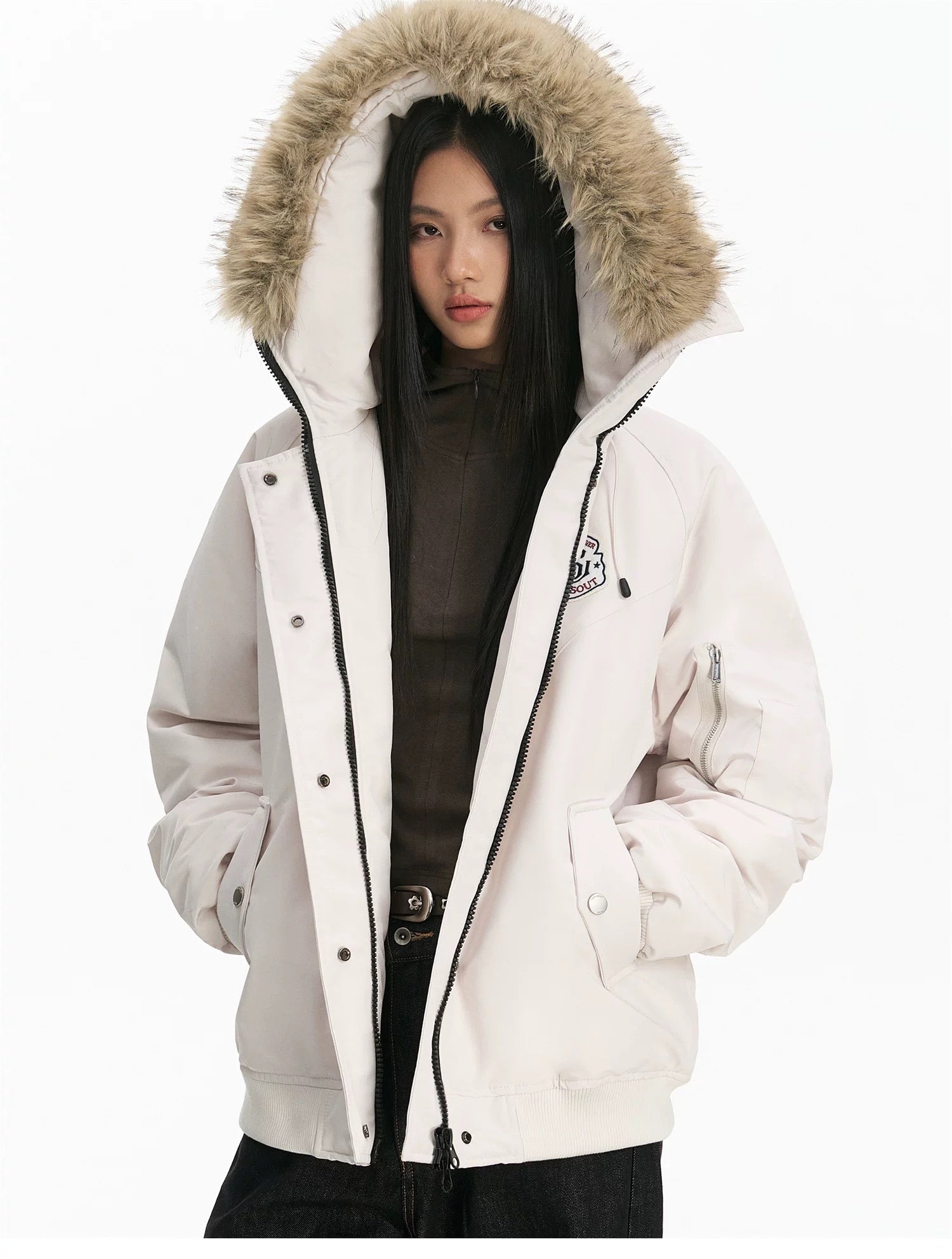 Detachable Fur Hooded Parka – Vintage American Winter Cotton Jacket  FE0345