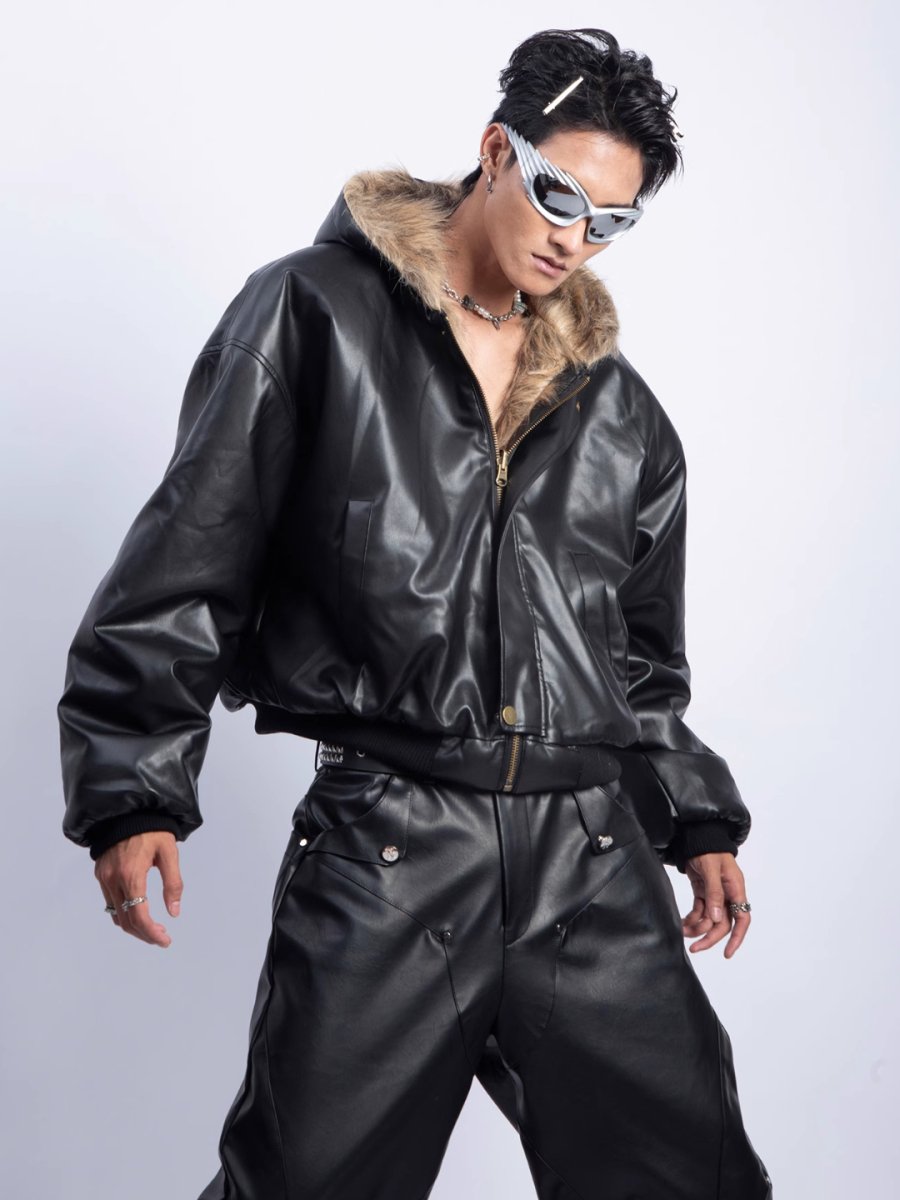 [PLAN1ONE] reversible leather cotton jacket  FE0616