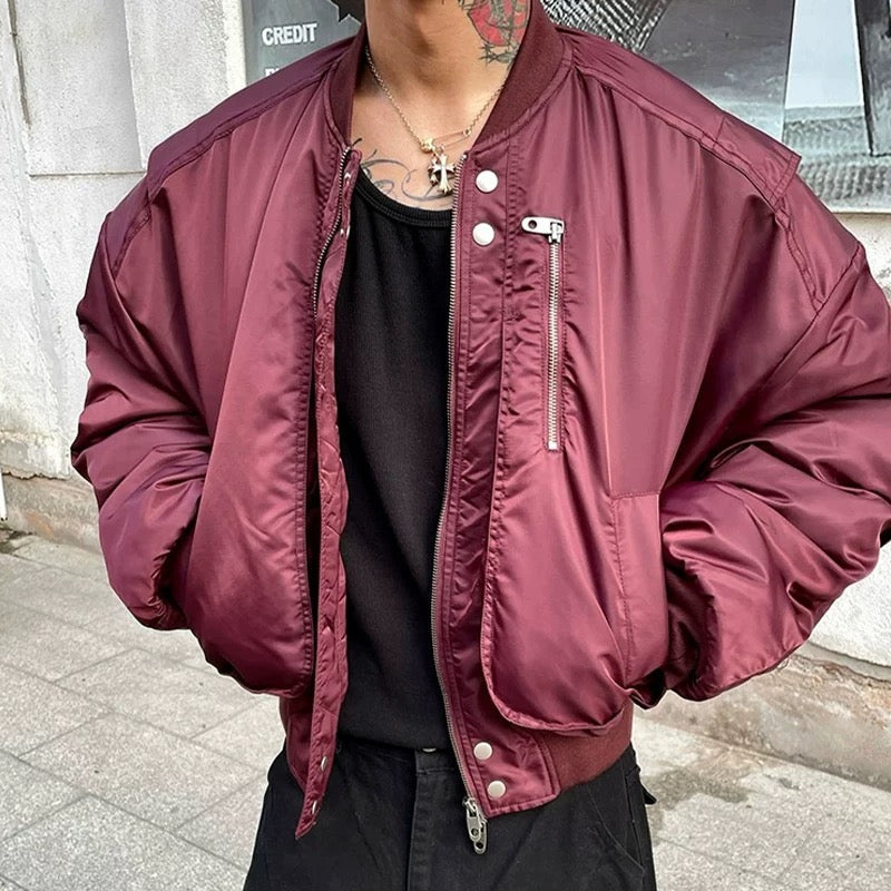Men’s Cropped Bomber Puffer Jacket – American High Street Short Cotton Outerwear   FE0025