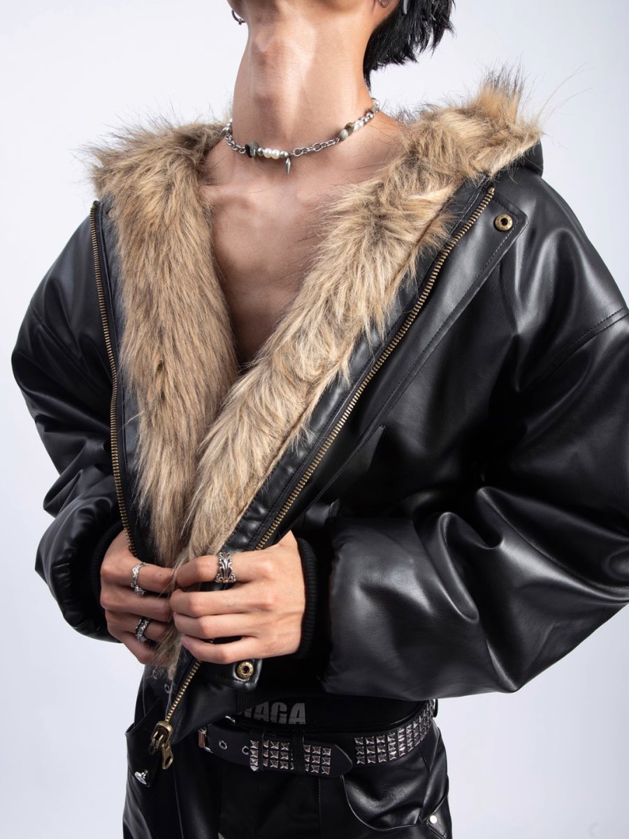 [PLAN1ONE] reversible leather cotton jacket  FE0616