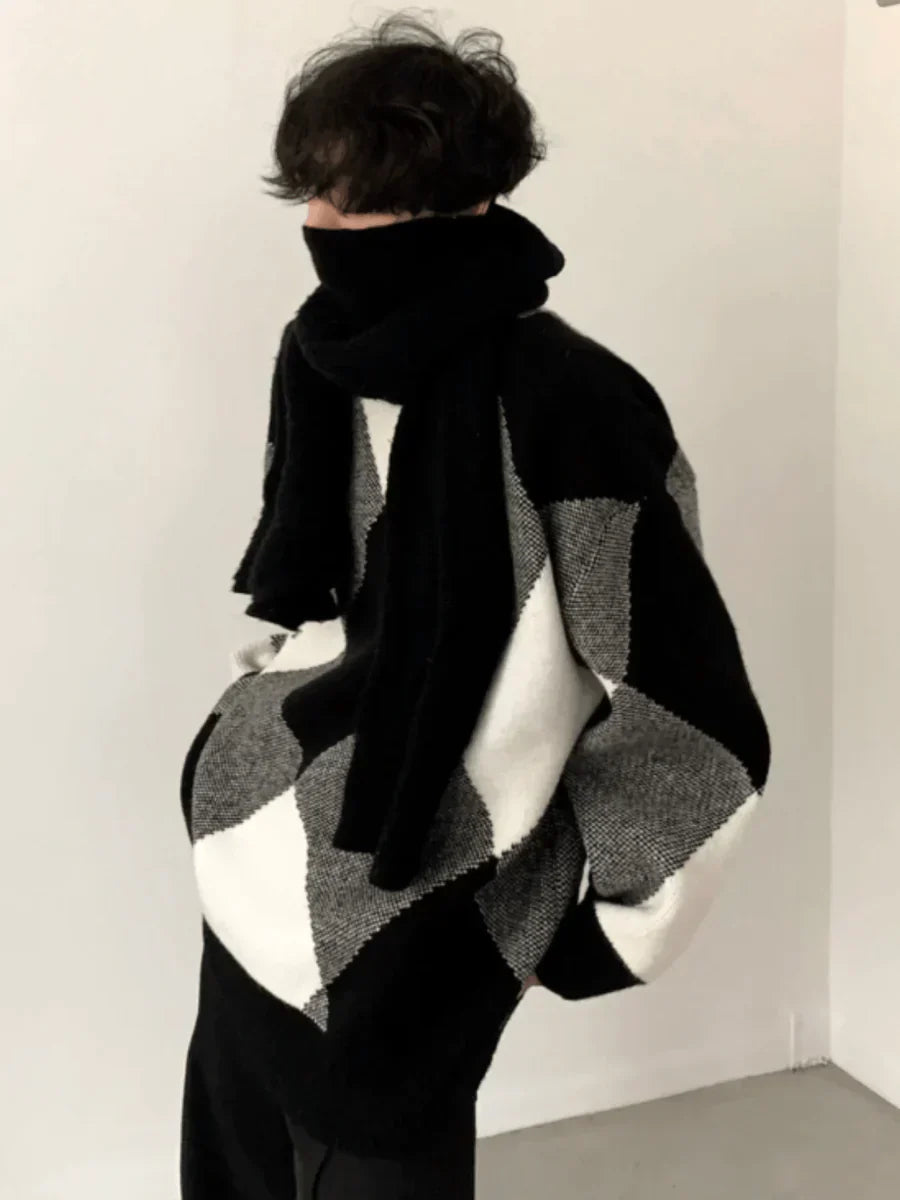 [AUTUMNWIND] BLACK AND WHITE HIGH-END DESIGN TURTLENECK SWEATER FE0650