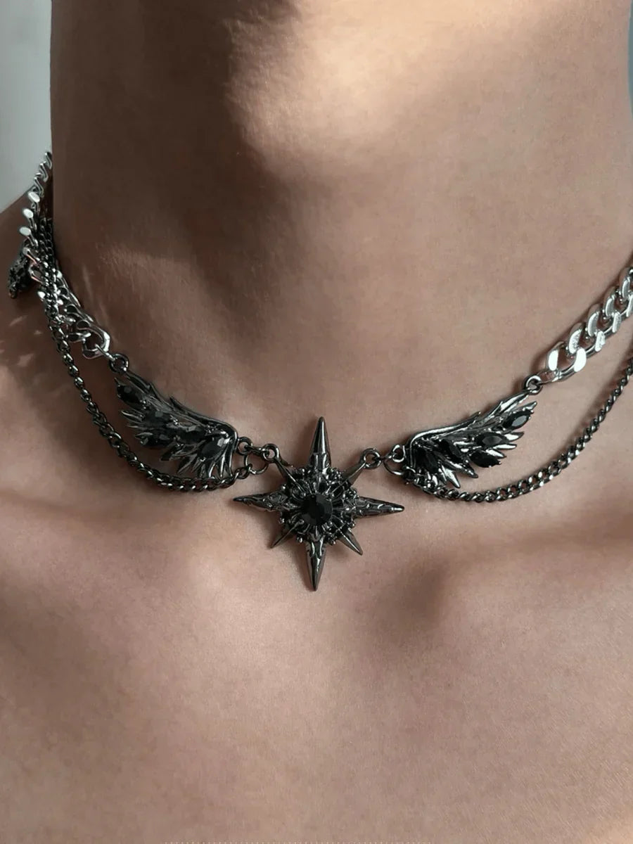 [CHEALIMPID] DARKGEMSTONE DIAMONDS WINGS DESIGN NECKLACE   FA088