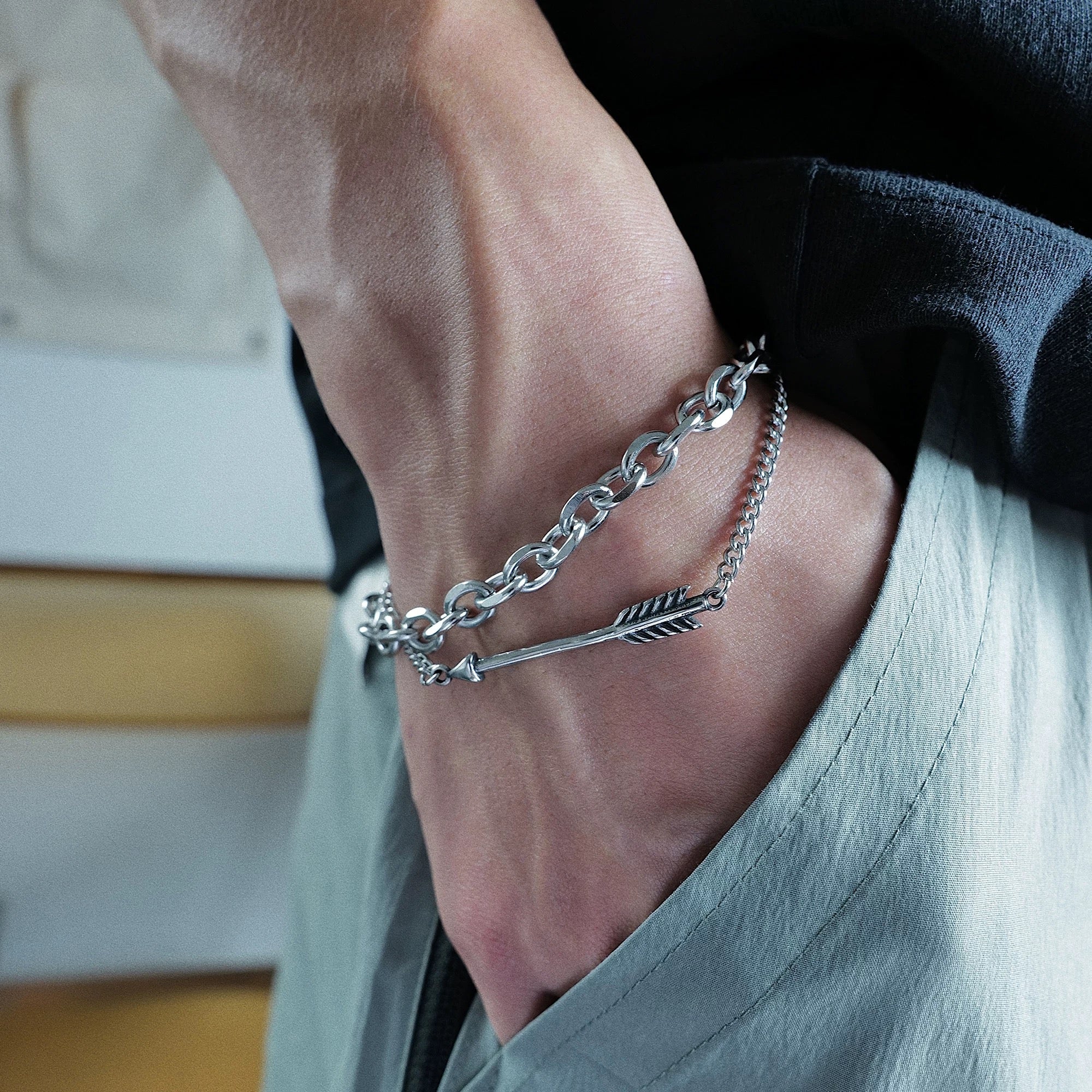Men’s Arrow Double-Layer Bracelet | Adjustable Vintage Titanium Steel Chain with Hip Hop Minimalist Design FA075