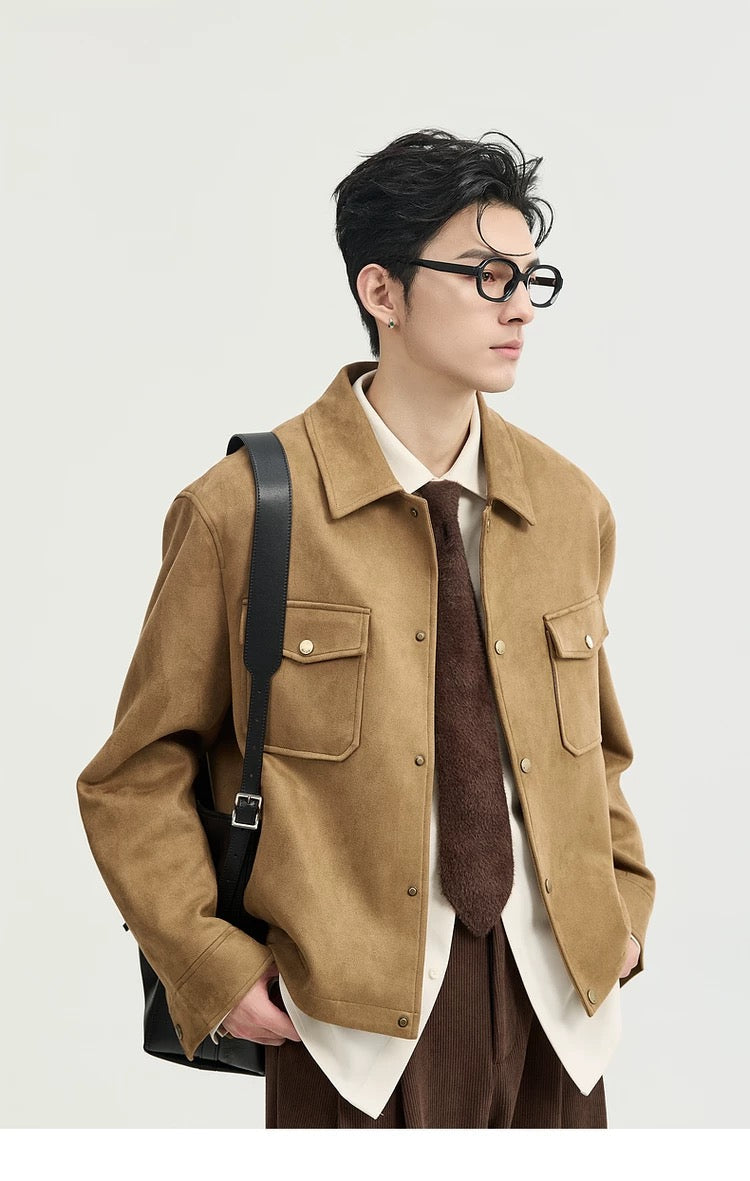 Men's Retro Premium Faux Suede Lapel Jacke  FE0275