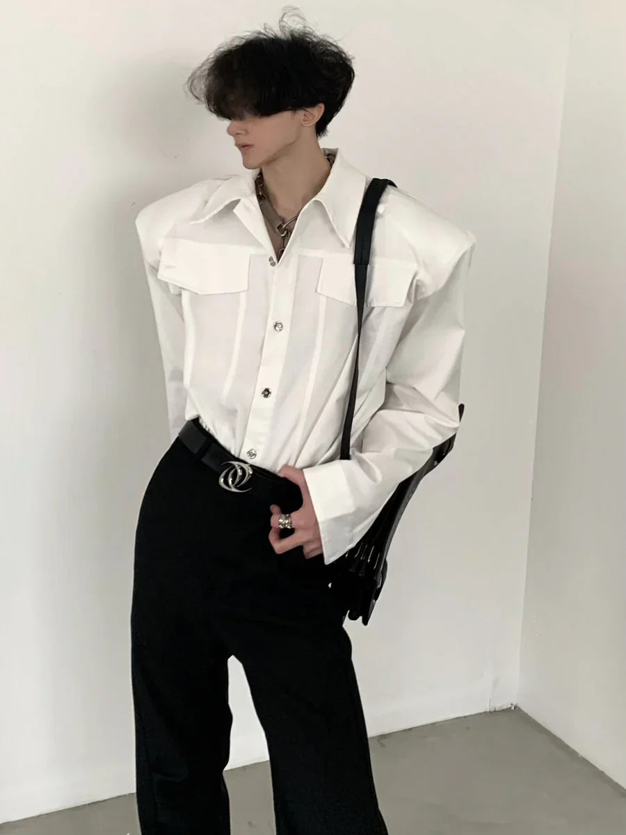[AUTUMNWIND] BLACK SHOULDER PADS METAL PUNK SHIRT  FE0479