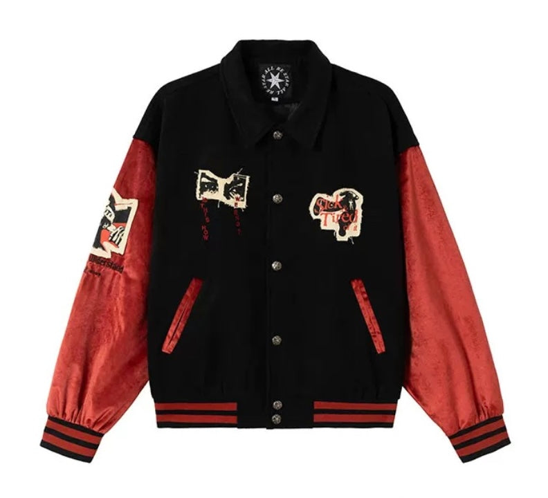 Men’s Vintage Color-Block Baseball Jacket – Retro American Streetwear Varsity Bomber  FE0054
