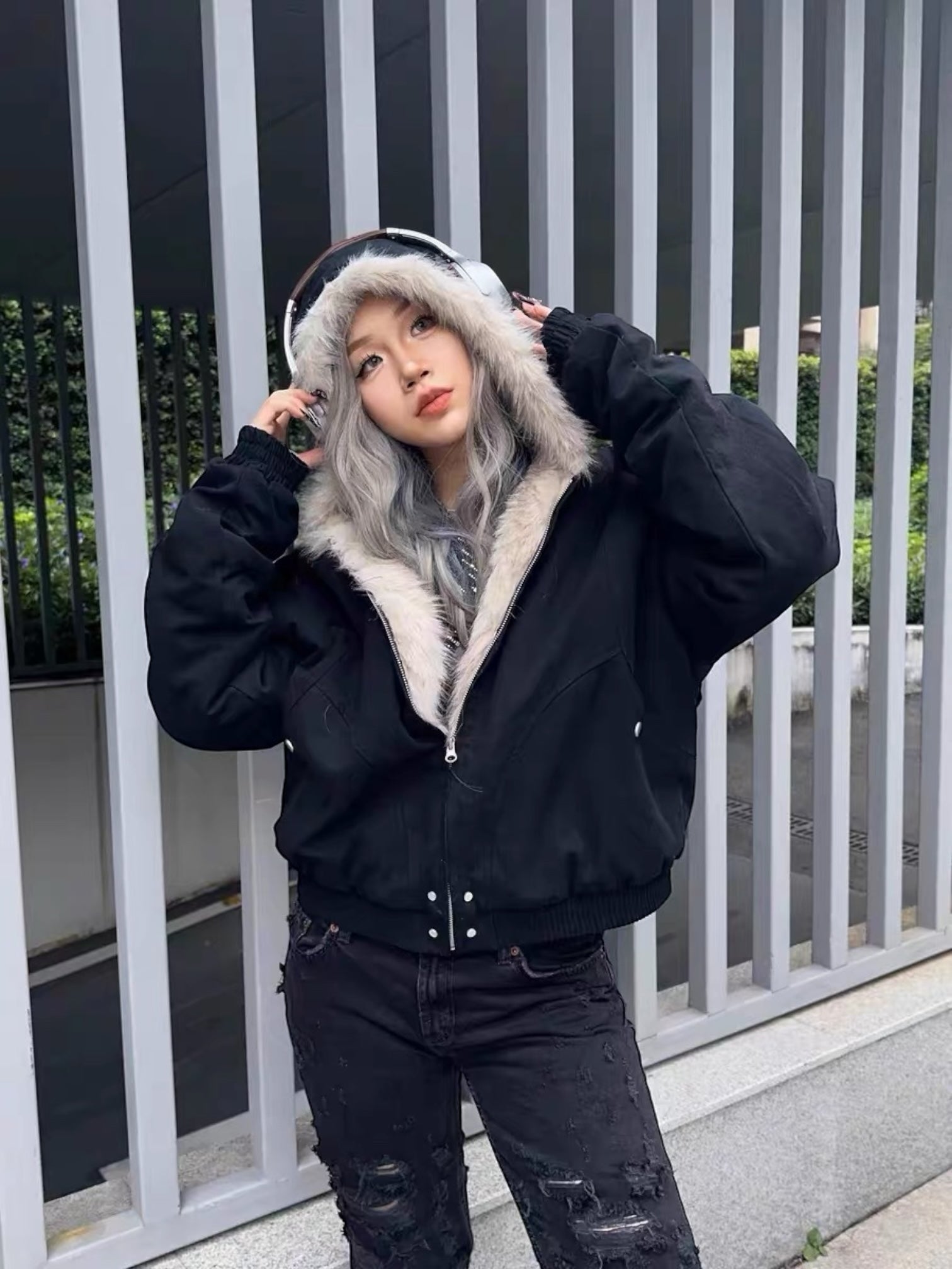 [Korean Girl] FUR LINED PUFFER BOMBER JACKET   FE0209