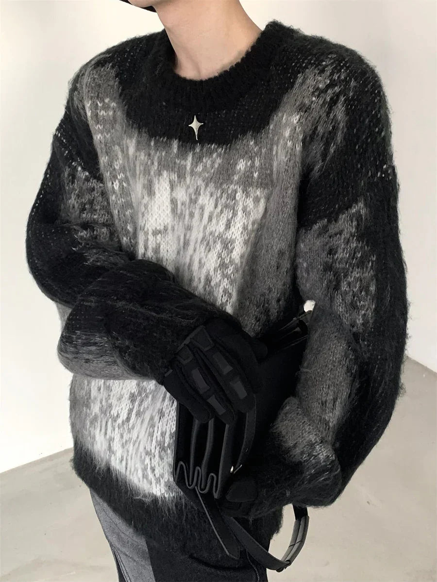 [AUTUMNWIND] BLACK AND WHITE CLASH DESIGN KNIT SWEATER  FE0652