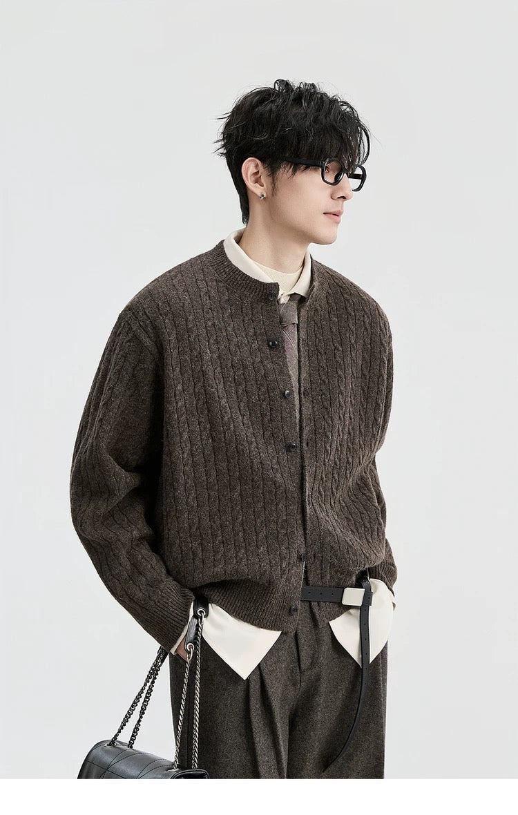 Jacquard Retro-Style Henry Neck Sweater  FE0274