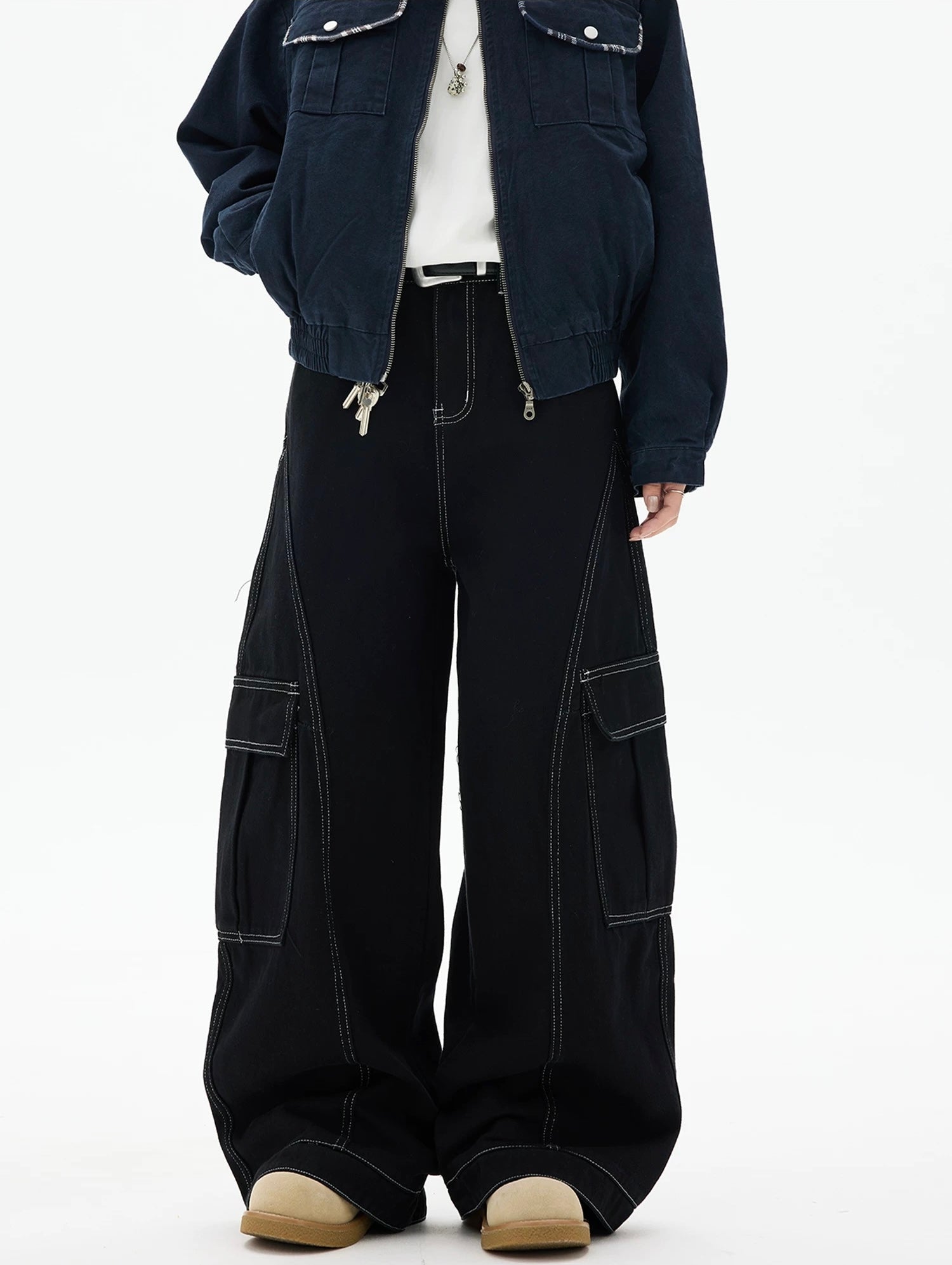American Curved Wide-Leg Streetwear Trousers  FE0297