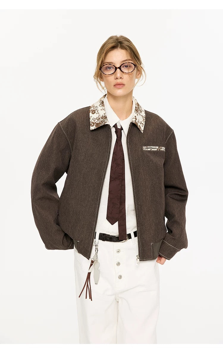 Men’s Contrast Collar Dyed Jacket with Floral Lining – American Vintage Street Outerwear FE0031