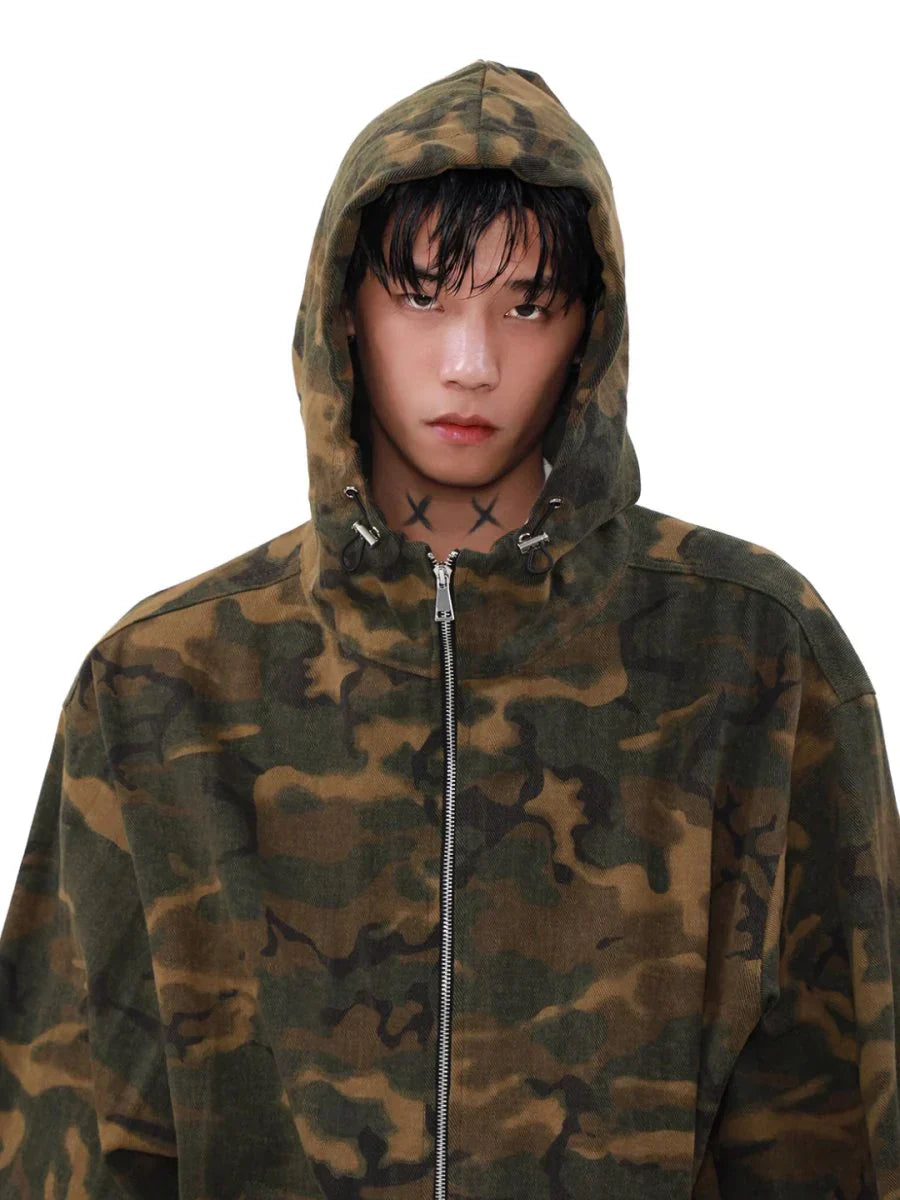 LOOSE ZIPPER HOODED JACKET  FE0123