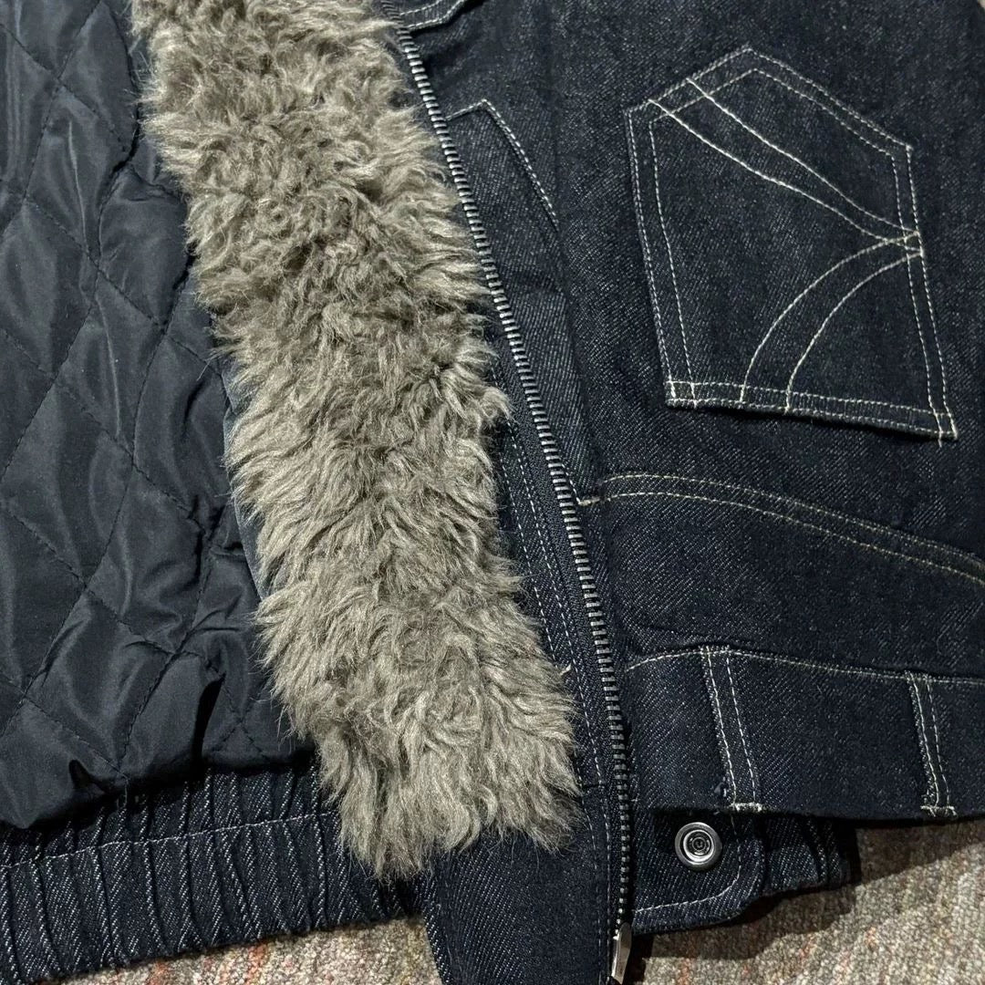 Men’s Fleece-Lined Denim Jacket – American Vintage Winter Street Outerwear   FE0044
