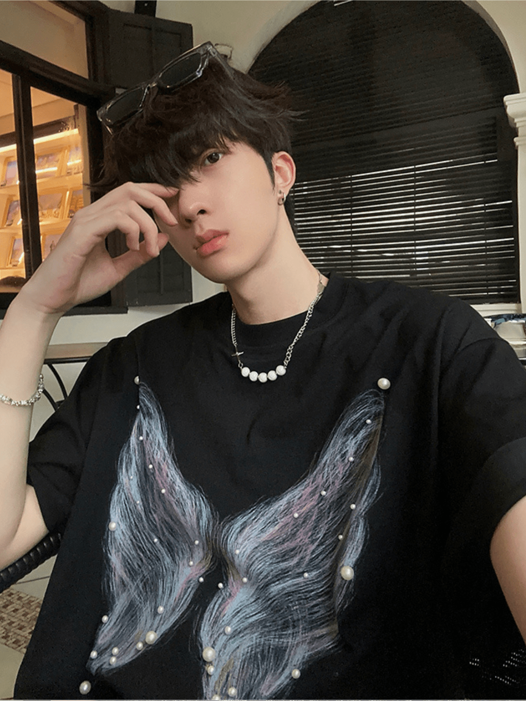 pearl butterfly print T-shirt   FE0182