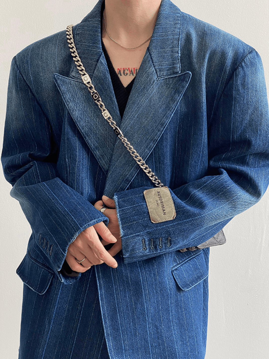 [GENESISBOY] Washed striped loose denim suit  FE0609