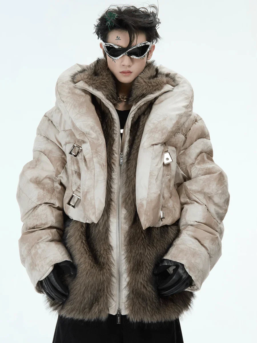 [CULTUREE] FAKE TWO-PIECE DESIGN FUR COTTON JACKET   FE0489