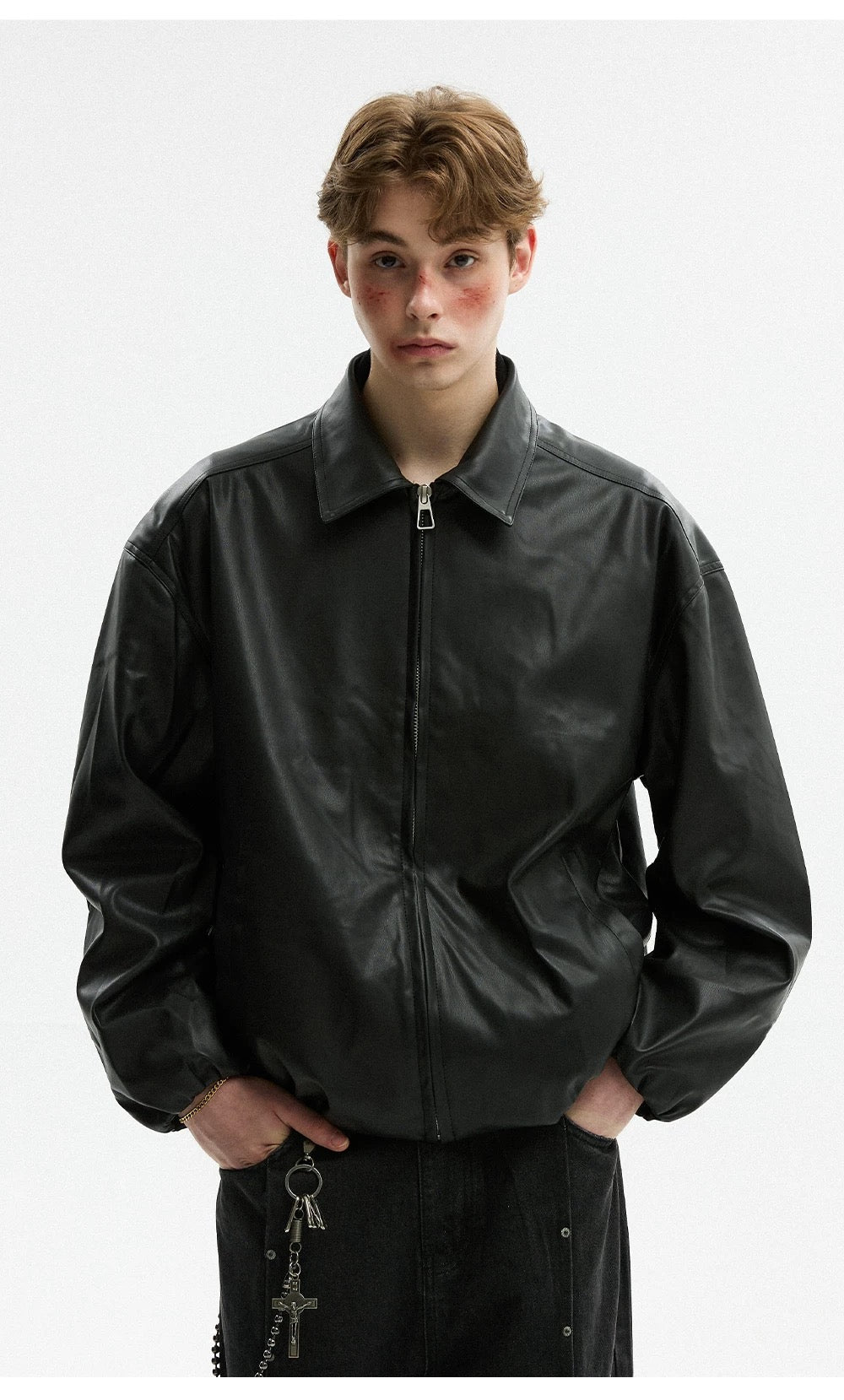 Men’s Retro American Black PU Leather Jacket  FE0358