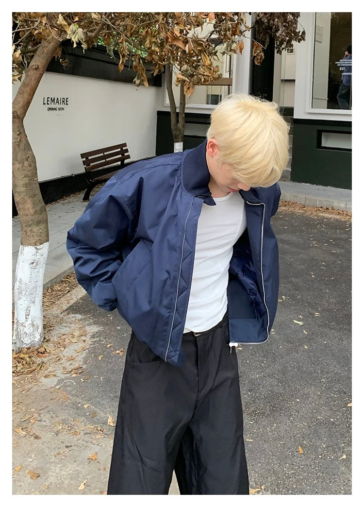 Men’s Short Padded Bomber Jacket – American Retro Street Winter Coat   FE0312