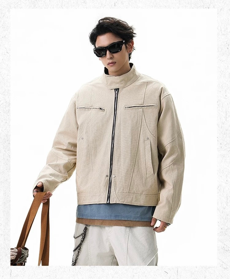 Harrington Stand Collar Utility Jacket – American Vintage Streetwear Coat   FE0064