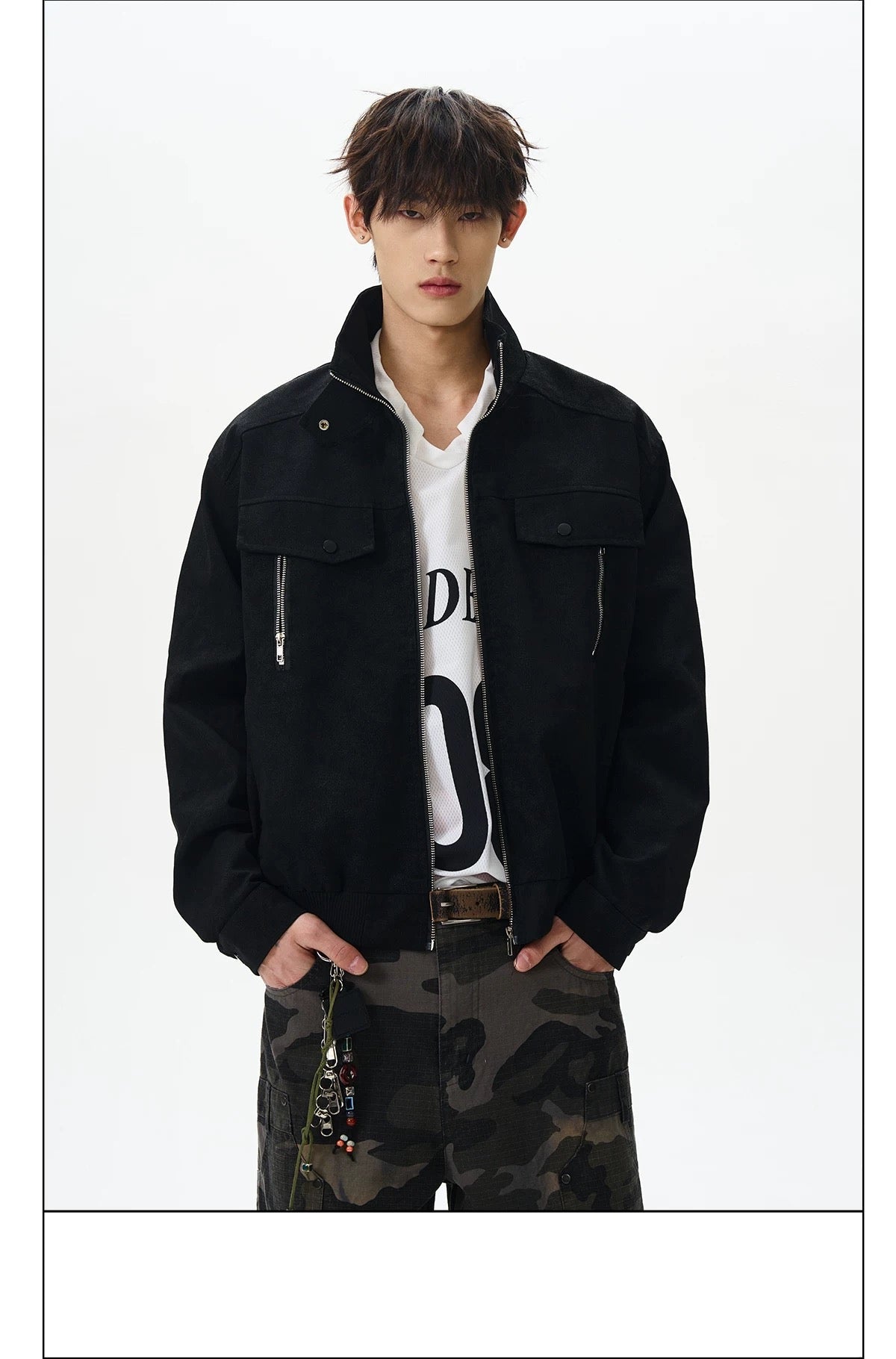 Men’s Stand-Collar American Streetwear Jacket   FE0086