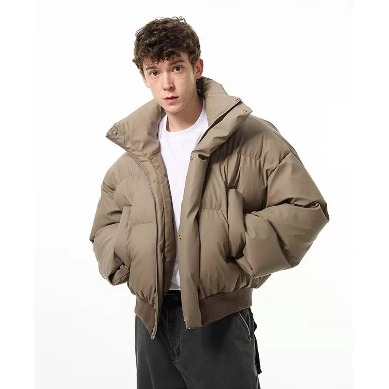 Men’s Clean Fit Short Puffer Jacket – American Minimal Street Winter Coat  FE0310