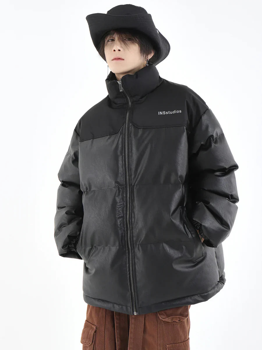 [INSstudios] PU LEATHER COTTON ZIPPER JACKET   FE0461