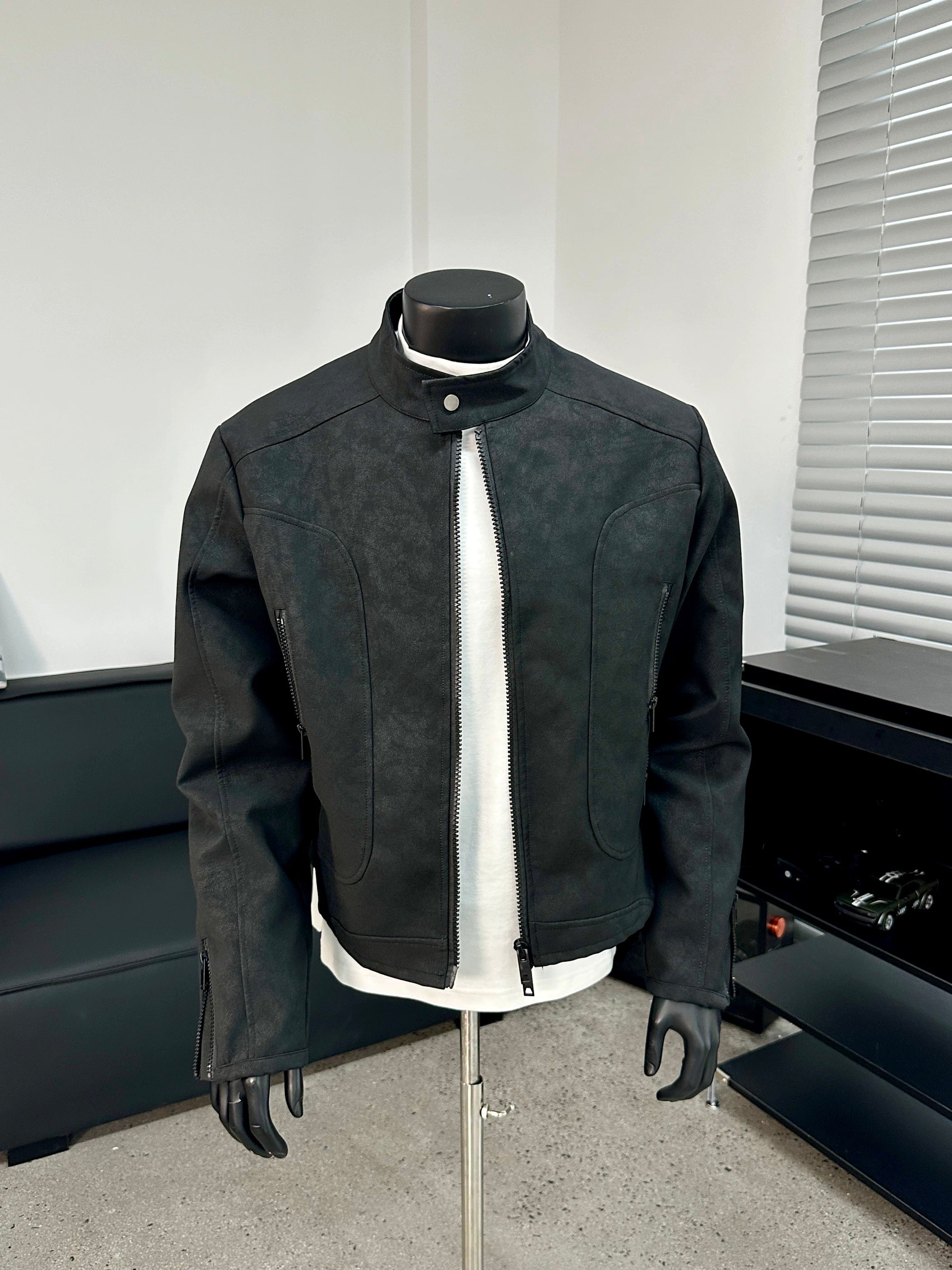 Men’s Deconstructed Patchwork Stand Collar Jacket – American Retro Street Outerwear FE0036