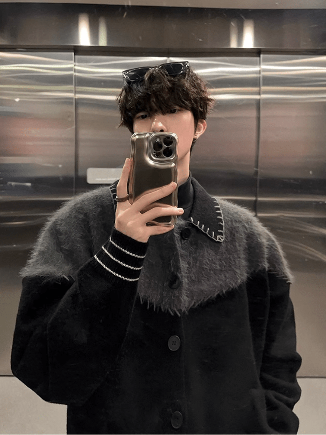 [JM HOMME] Clashing color loose sweater jacket   FE0619
