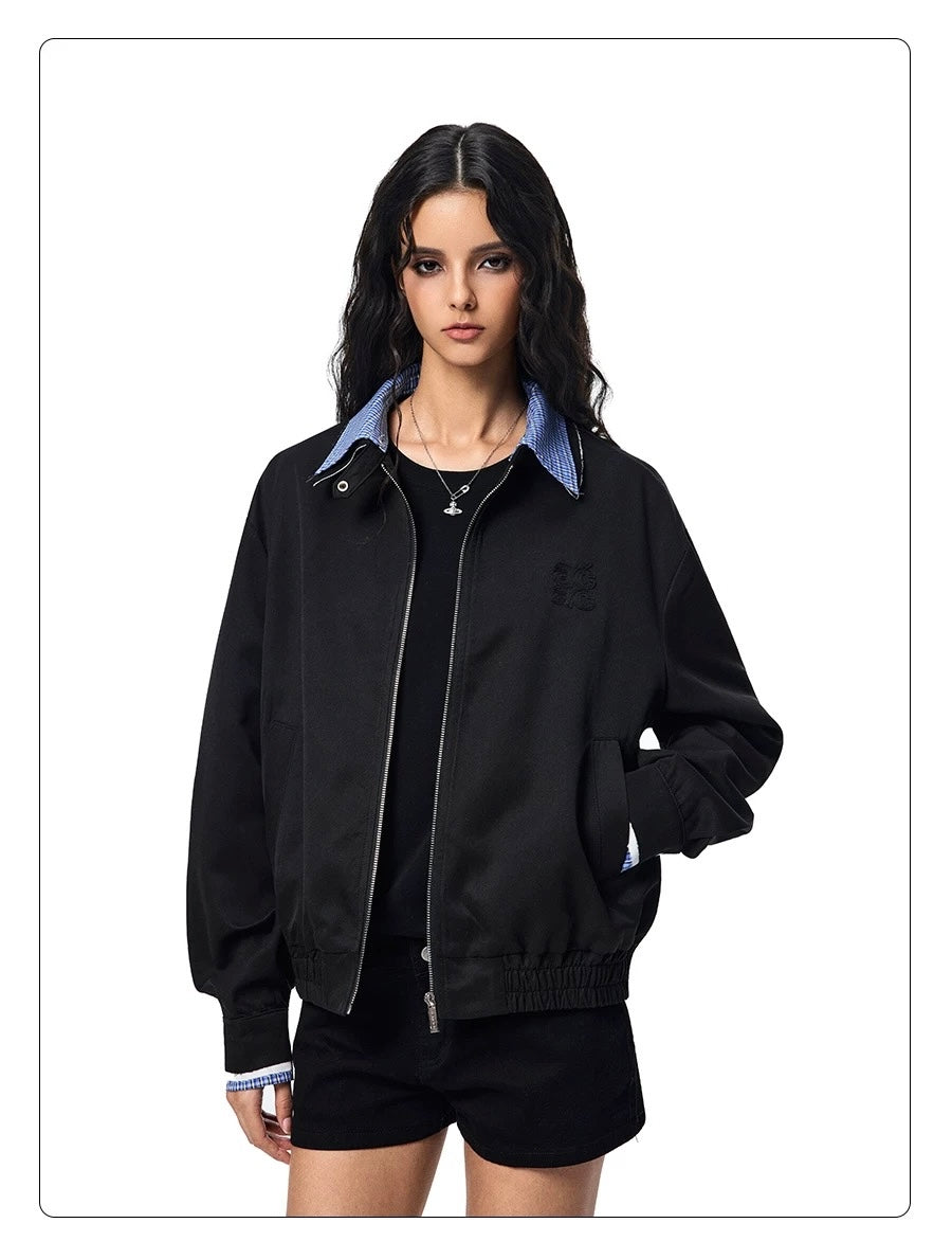 Men’s Vintage Plaid Patchwork Collar Jacket – Retro Short Street Outerwear  FE0007