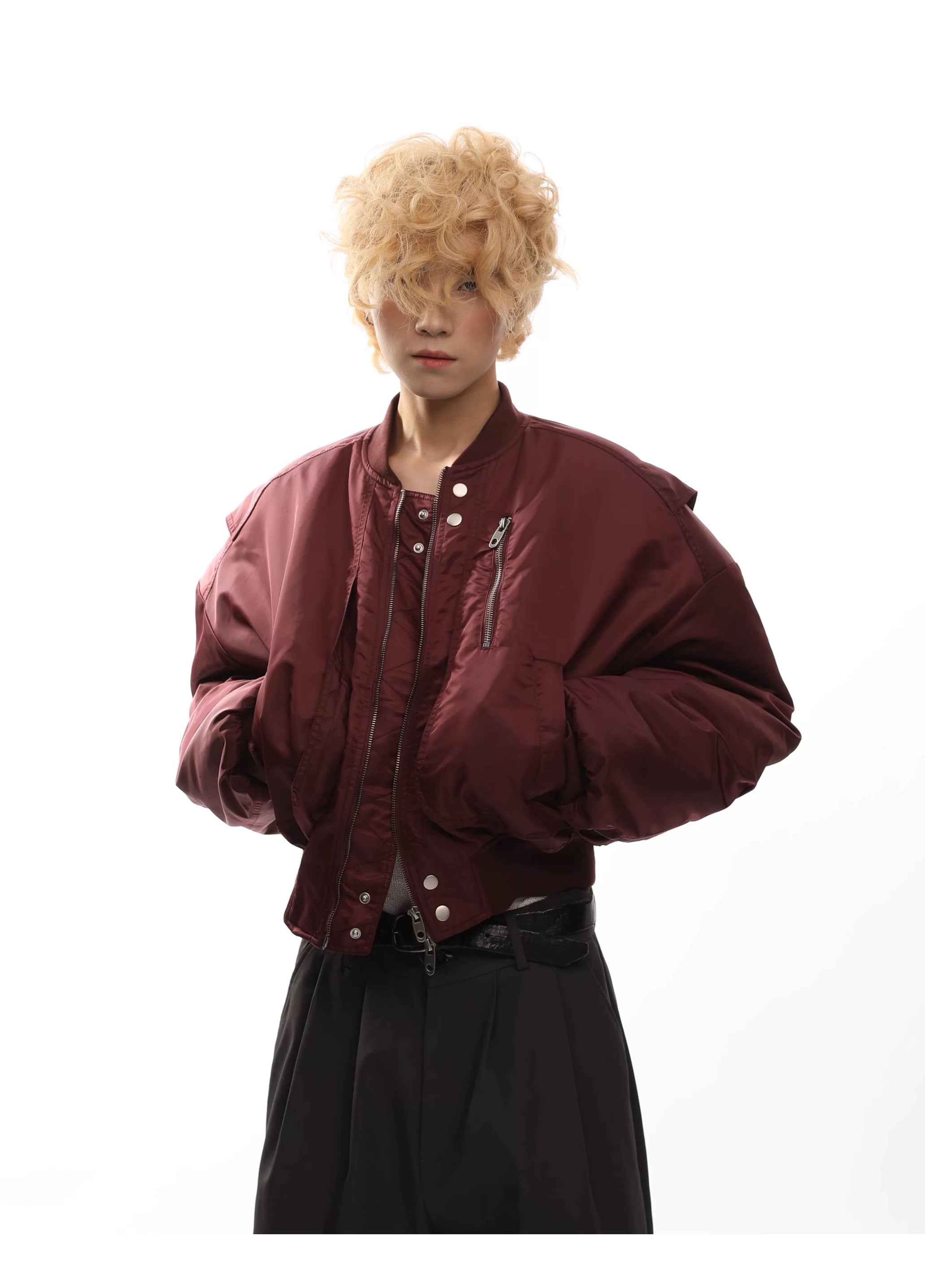 Men’s Cropped Bomber Puffer Jacket – American High Street Short Cotton Outerwear   FE0025