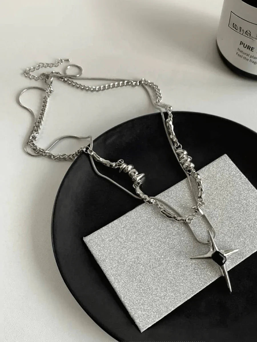 DOUBLE LAYER CHAIN ASYMMETRICAL NECKLACE   FA118