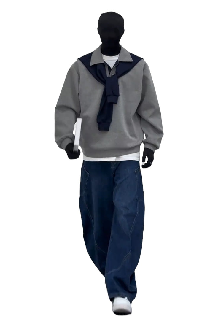 TWO-TONE COLLAR SWEATSHIRT + PANTS SET   FE0227