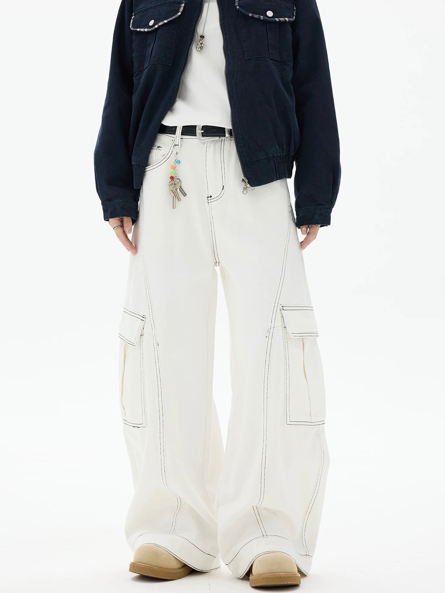 American Curved Wide-Leg Streetwear Trousers  FE0297