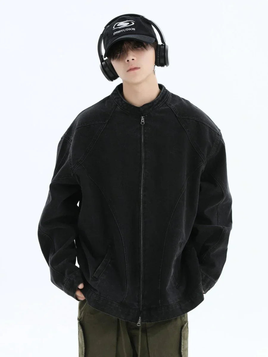 [INSstudios] WASHED DENIM JACKET ZIPPER FE0480