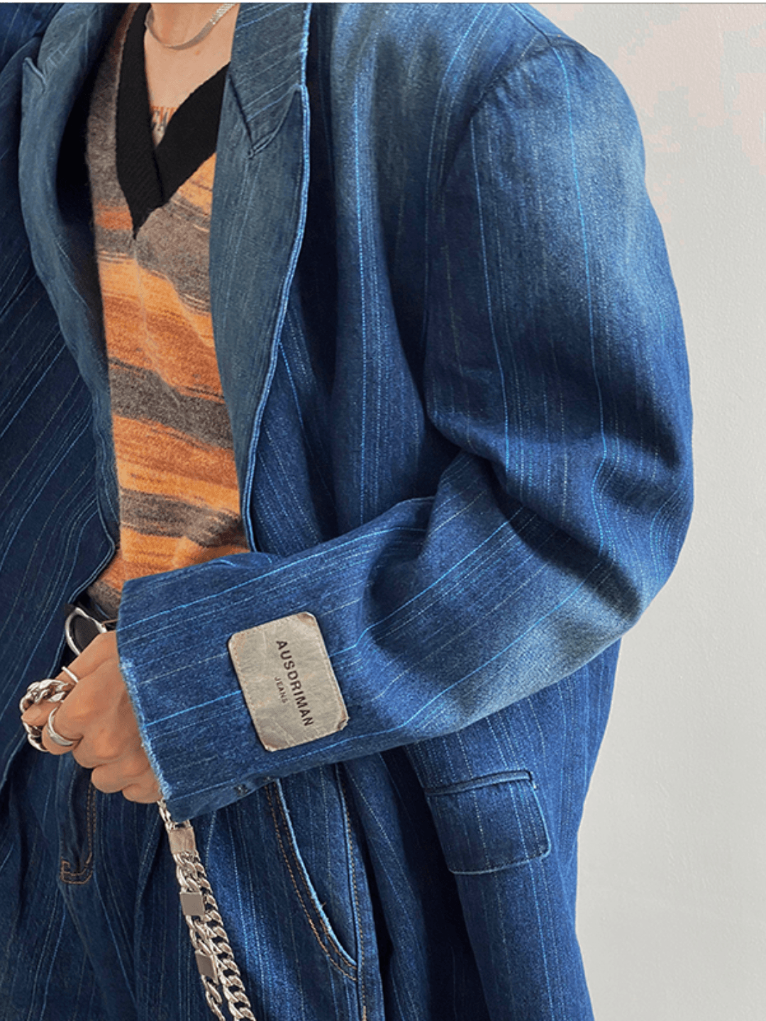 [GENESISBOY] Washed striped loose denim suit  FE0609