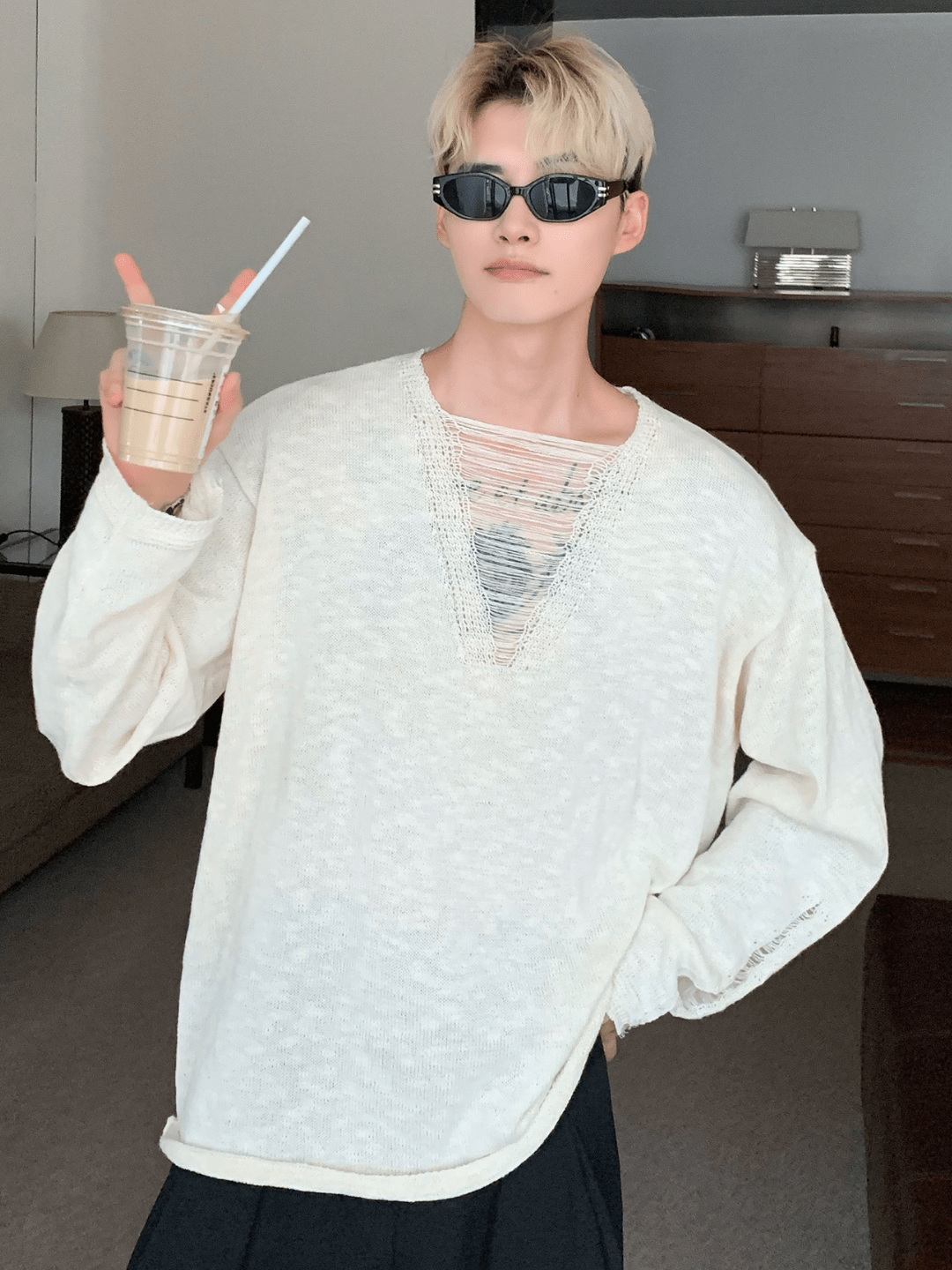 [CUIBUJU] V-neck loose trend within shirt   FE0552