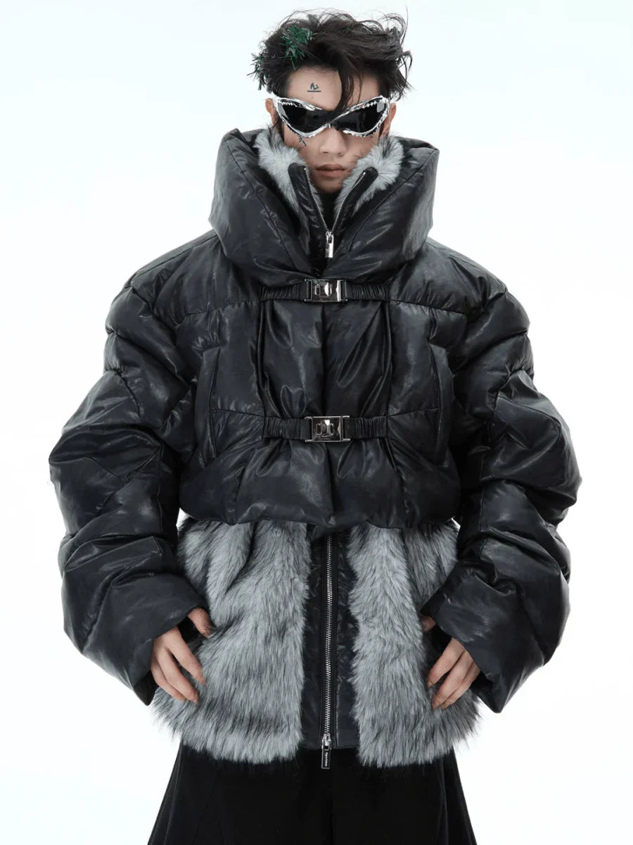 [CULTUREE] FAKE TWO-PIECE DESIGN FUR COTTON JACKET   FE0489