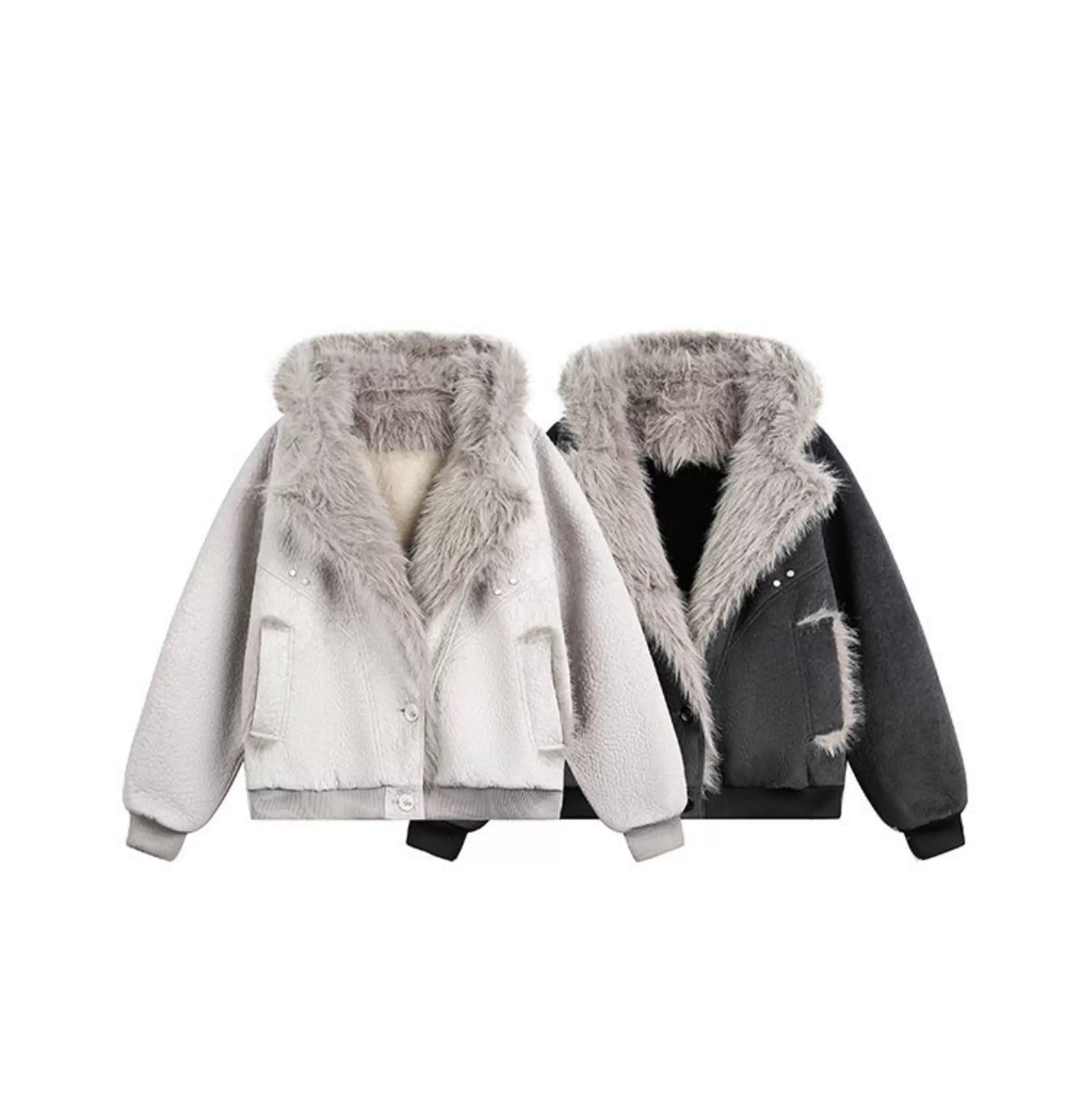 American Vintage Faux Rabbit Fur Hooded Jacket   FE0080