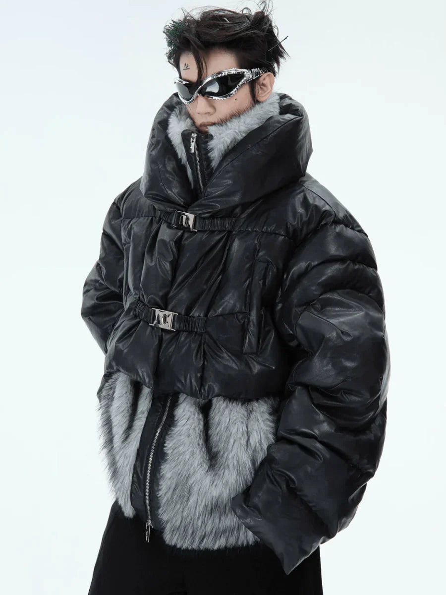 [CULTUREE] FAKE TWO-PIECE DESIGN FUR COTTON JACKET   FE0489