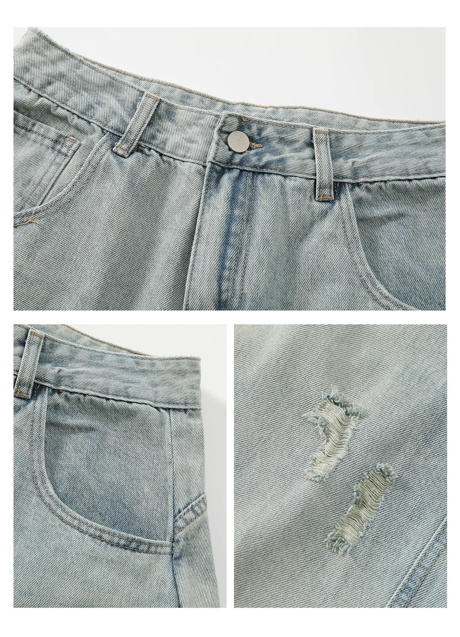 Men’s Vintage Ripped Wide-Leg Jeans – American Retro Streetwear Denim Pants   FE0018