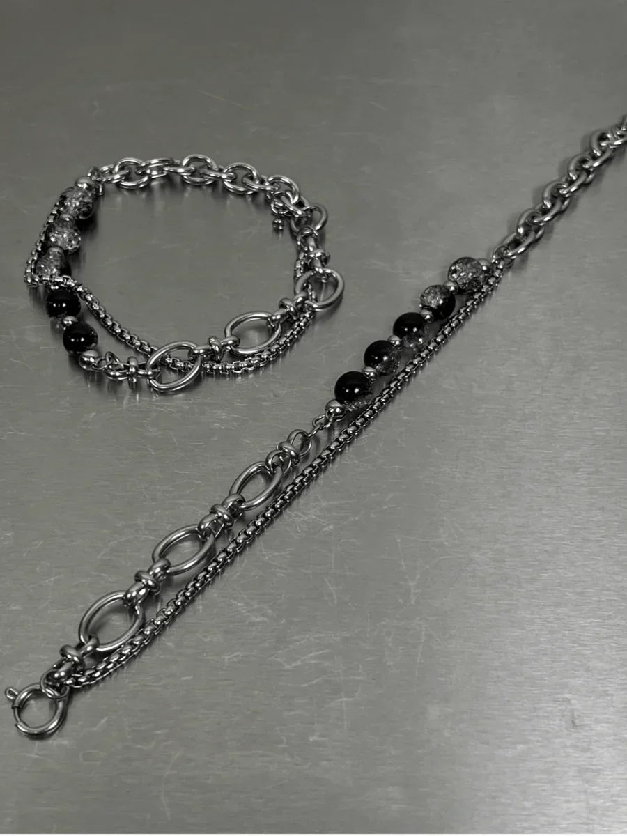 STEEL DOUBLE-LAYER BURST BEADS BRACELET   FA095